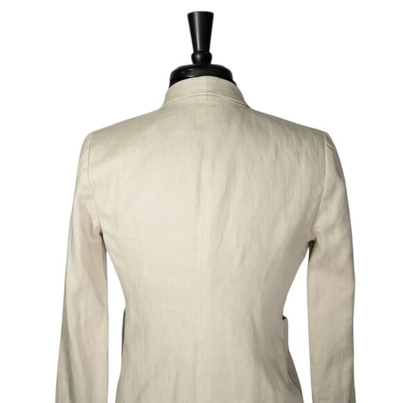 Vince Women's Jacket Beige Linen Cotton Open Front Lined Cropped Blazer Size 4 - Picture 7 of 9